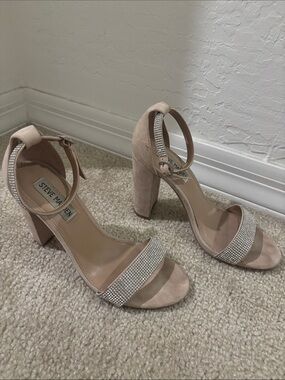 Steve Madden Nude Blush Crystal Strap Block Heels